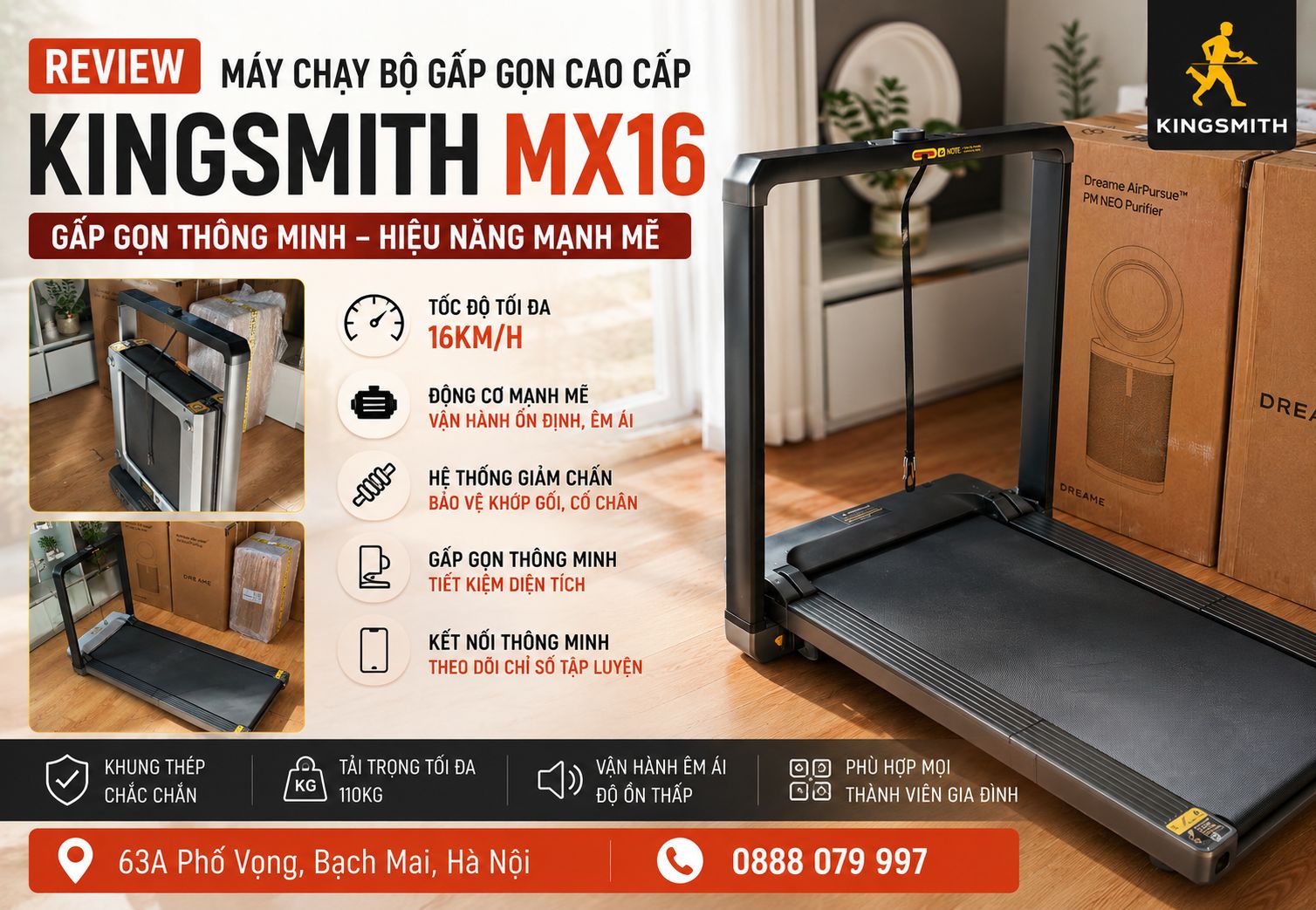 Review Máy Chạy Bộ Gấp Gọn KingSmith MX16 – Thiết Kế Thông Minh, Động Cơ Mạnh Mẽ